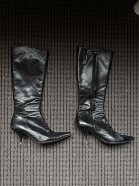 LK Bennett Black Leather Knee-High Pointed Toe Boots